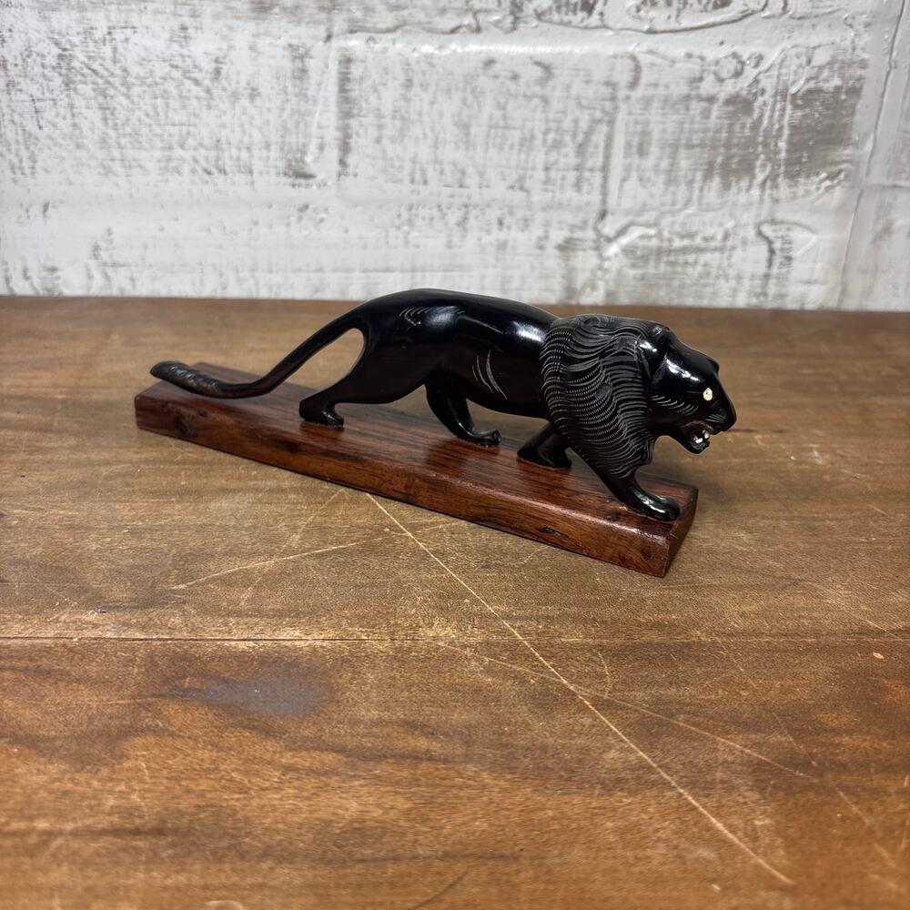Vintage Hand Carved Indian Lion Figurine
